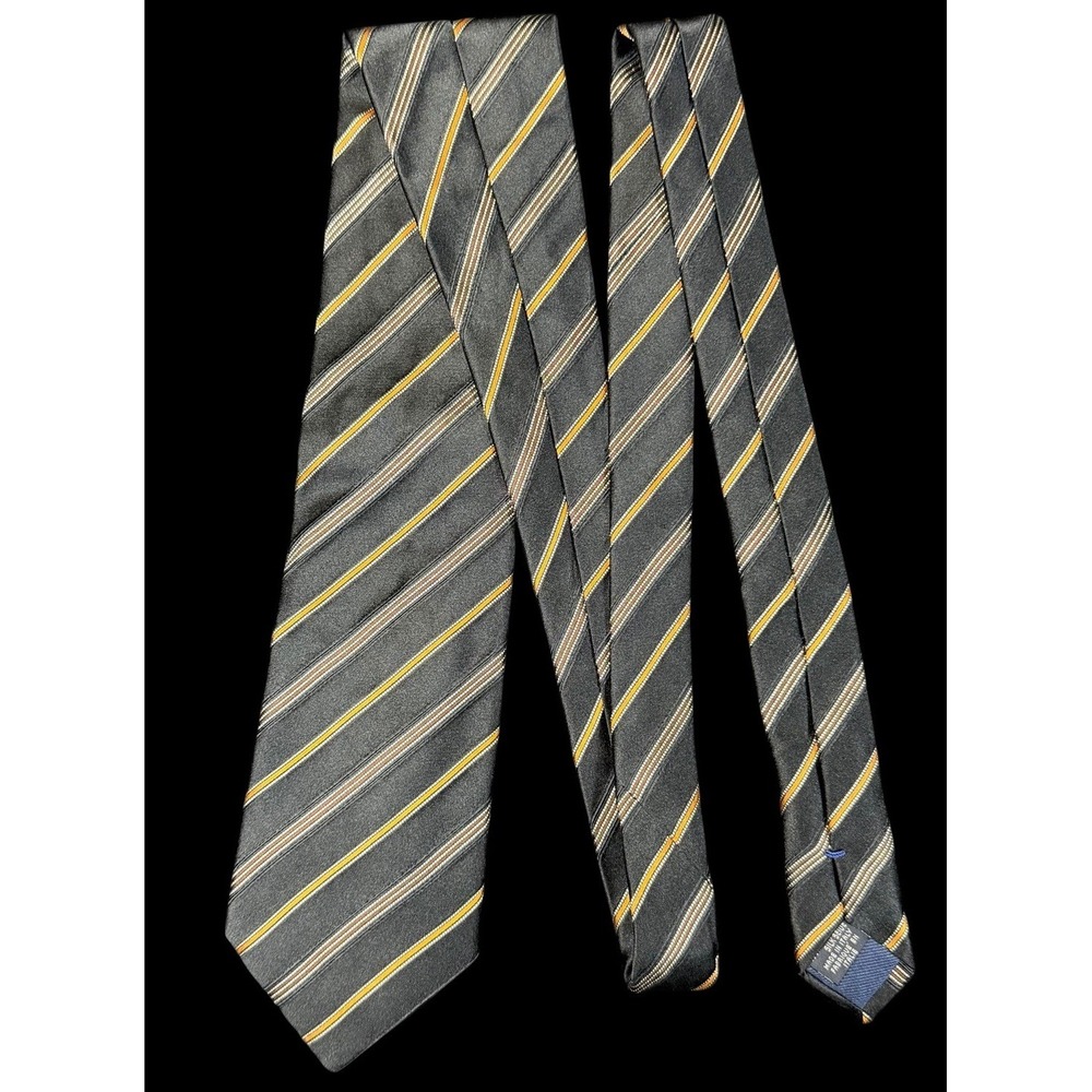 Canali Italy Men's Black Gold Striped 100% Silk Classic Necktie Size 58"x3.5" - Picture 3 of 8